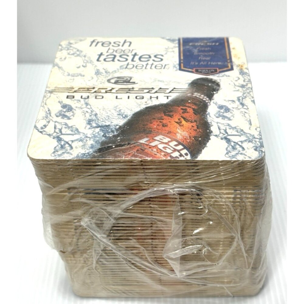 Bud Light Beer Coasters 50pcs Sealed Pressed Cardboard Fresh Beer Tastes Better